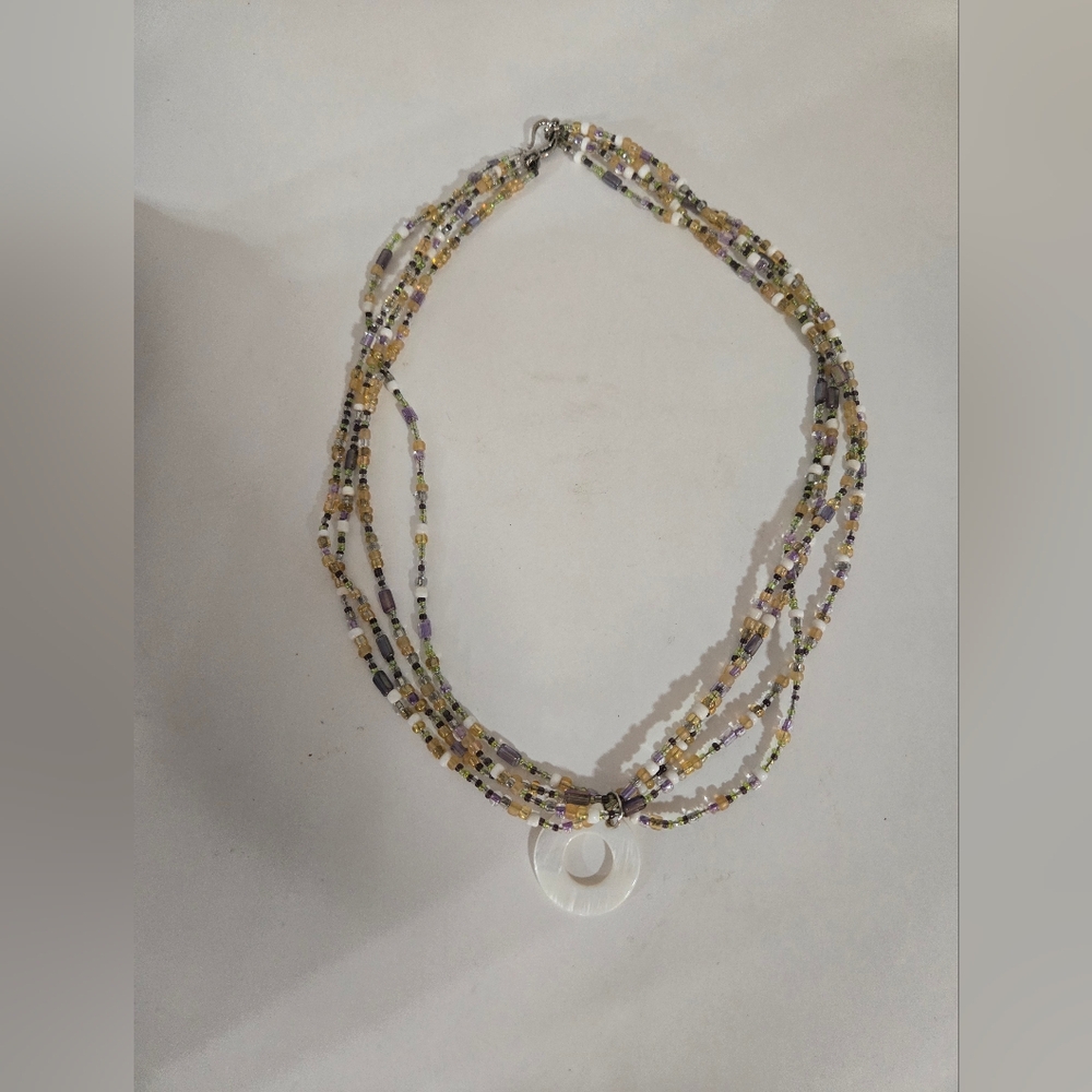 Pastel Beaded Necklace with Circular Pendant